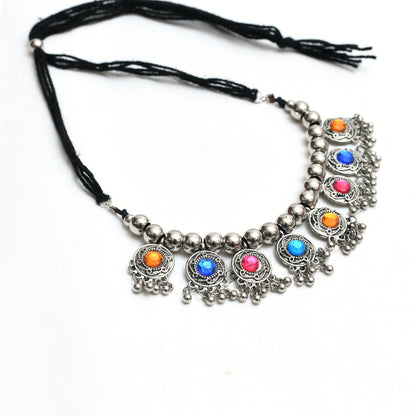 Silver-Plated Multi Color Necklace with Earrings Jkms_066