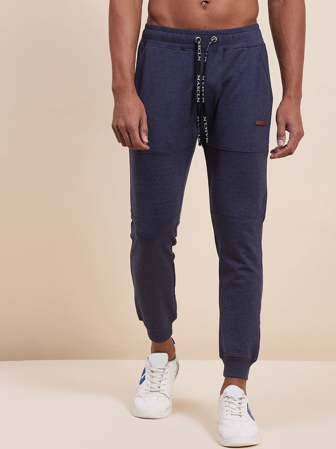 Men's Blue Melange Relax Fit Stitch Detail Joggers - LYUSH-MASCLN