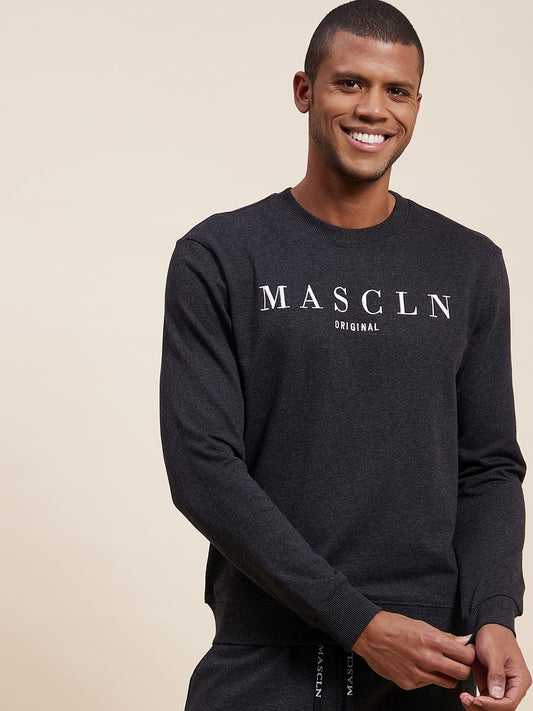 Men's Dark Grey MASCLN Embroidered Sweatshirt - LYUSH-MASCLN