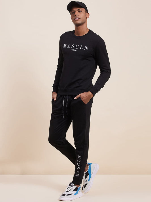 Men's Black MASCLN Embroidered Joggers - LYUSH-MASCLN