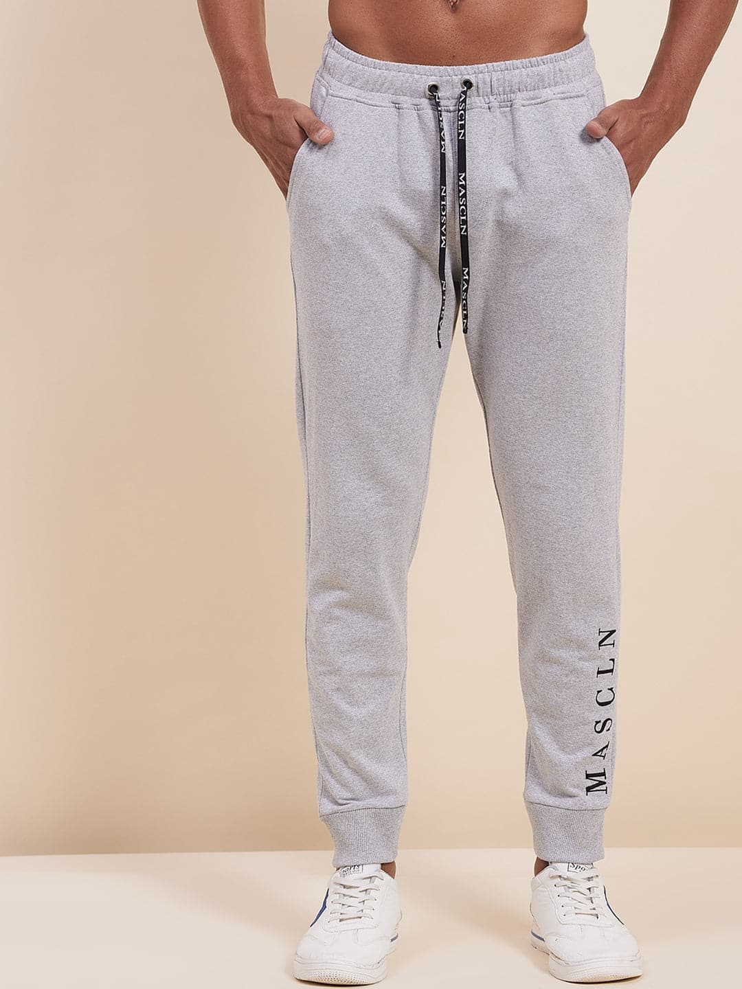 Men's Grey MASCLN Embroidered Joggers - LYUSH-MASCLN