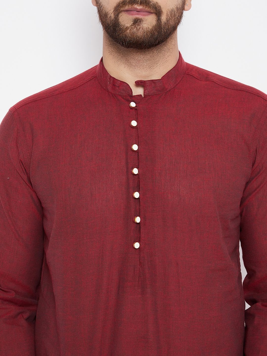 Men's Woven Design Red Straight  Kurta