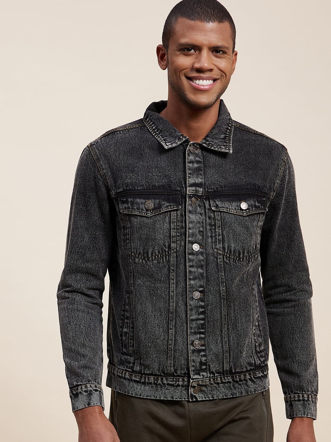 Men's Black Washed Denim Jacket - LYUSH-MASCLN