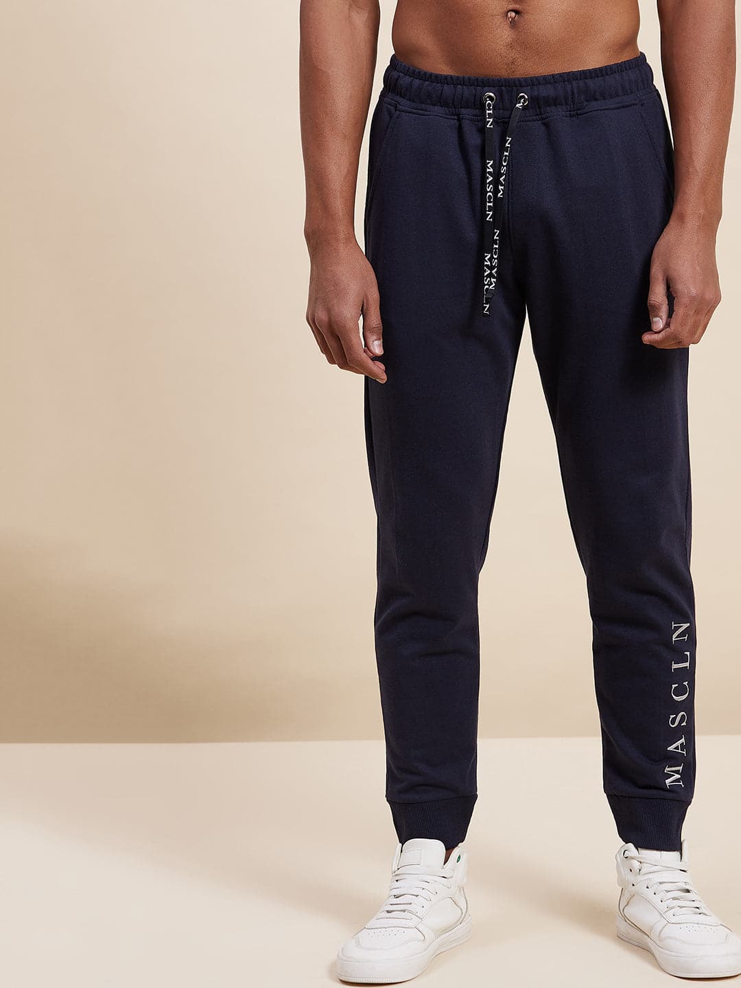 Men's Navy MASCLN Embroidered Joggers - LYUSH-MASCLN