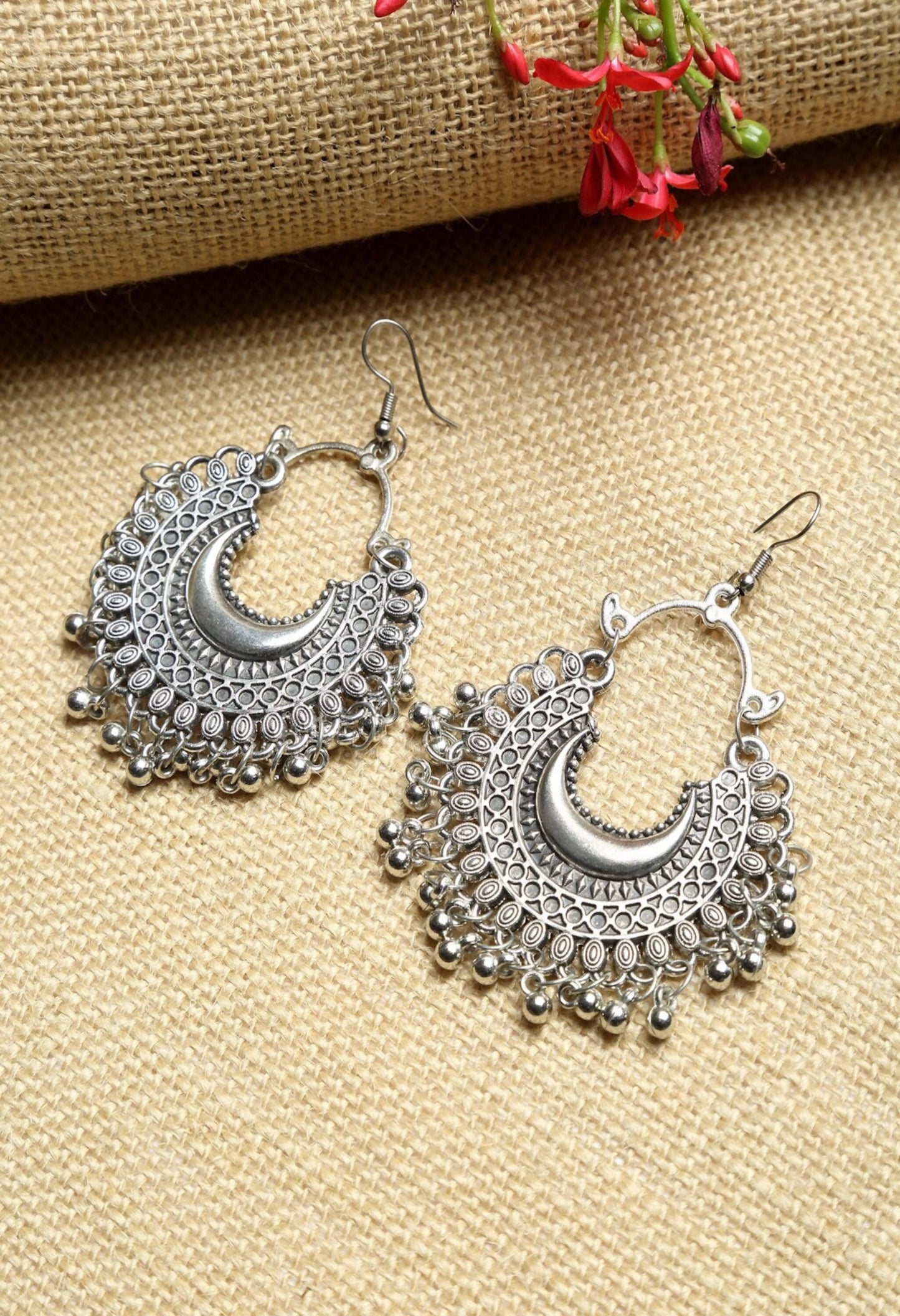 Oxidised Silver-Plated Chandbali Earrings Jker_076