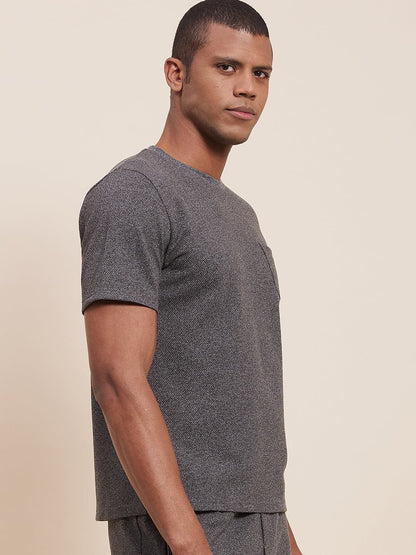 Men's Dark Grey Slim Fit Pocket T-Shirt - LYUSH-MASCLN