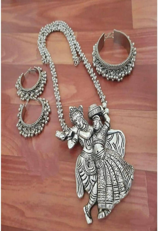 German Silver Oxidised Radha Kishan Necklace Jkms_148