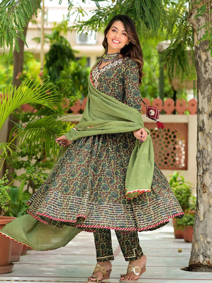 Women's Sage Green Gota Patti Anarkali Suit Set