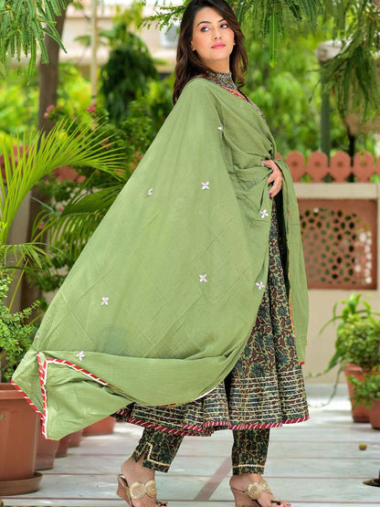 Women's Sage Green Gota Patti Anarkali Suit Set