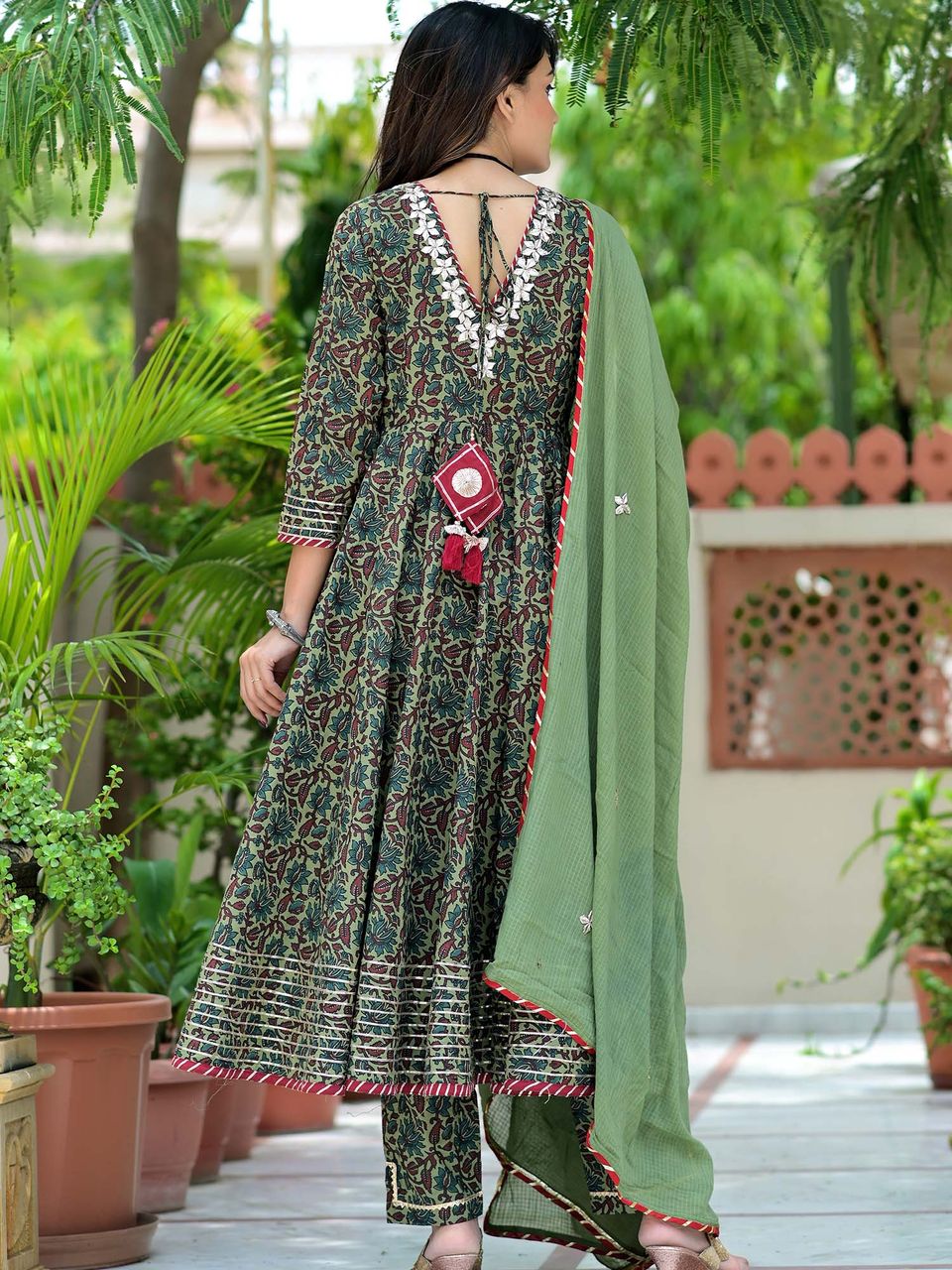 Women's Sage Green Gota Patti Anarkali Suit Set