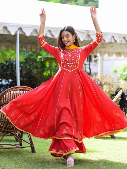 Women's Ravishing Red Gota Patti Anarkali Suit Set