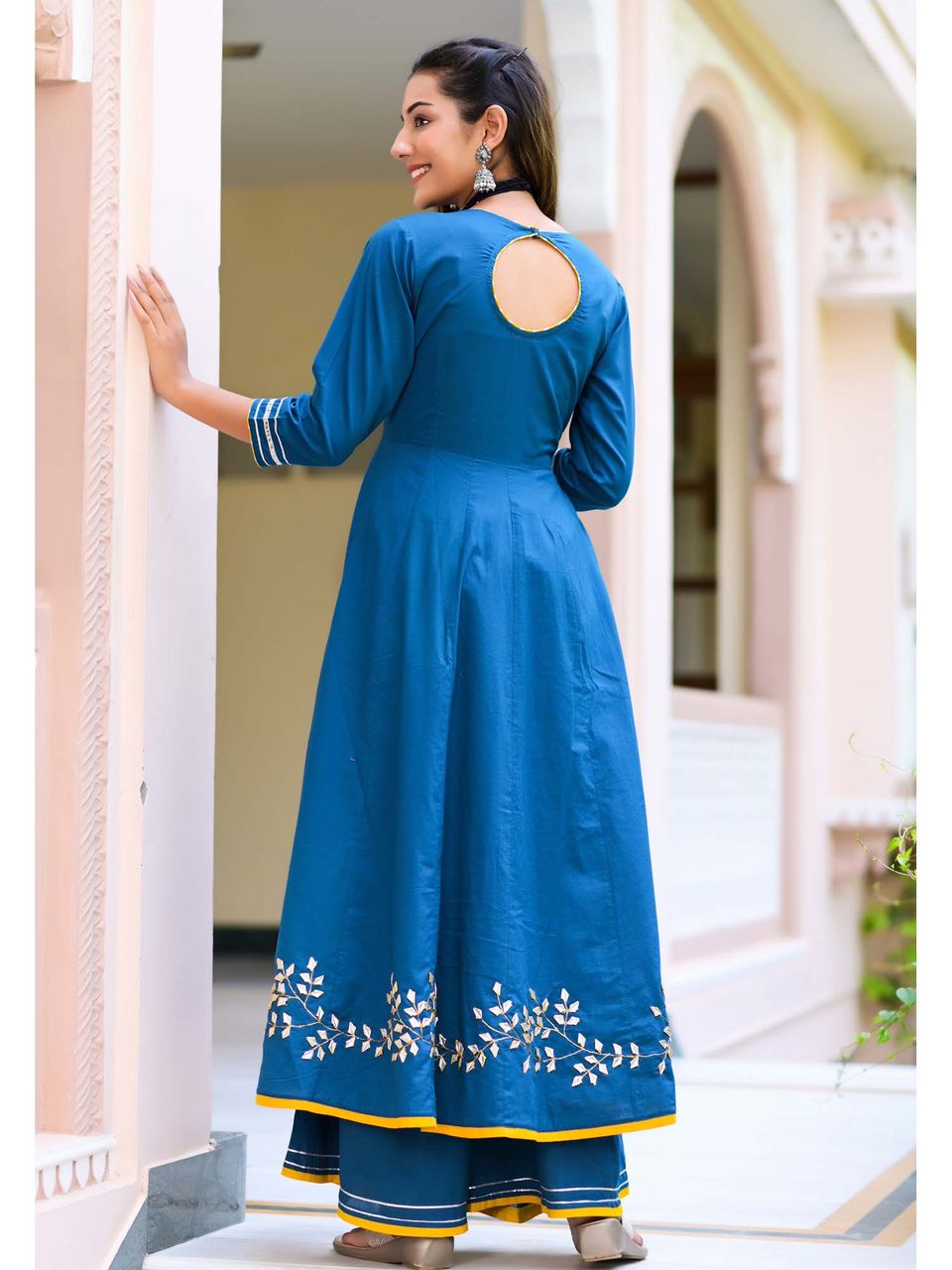 Women's Blue Heavy Gota Patti Anarkali Suit Set