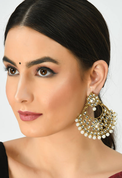 Gold-Plated Kundan & Pearls Earrings Jker_067