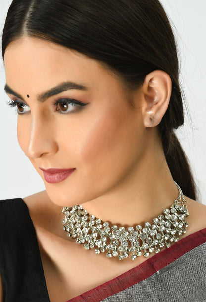 Silver-Plated Kundan Necklace Jkms_119