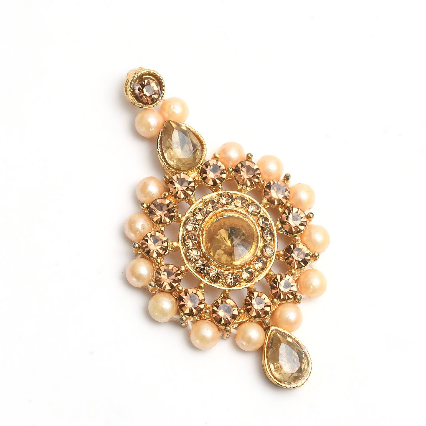 Gold-Pated Stone & Pearls Necklace with Earrings & Tikka Jkms_076