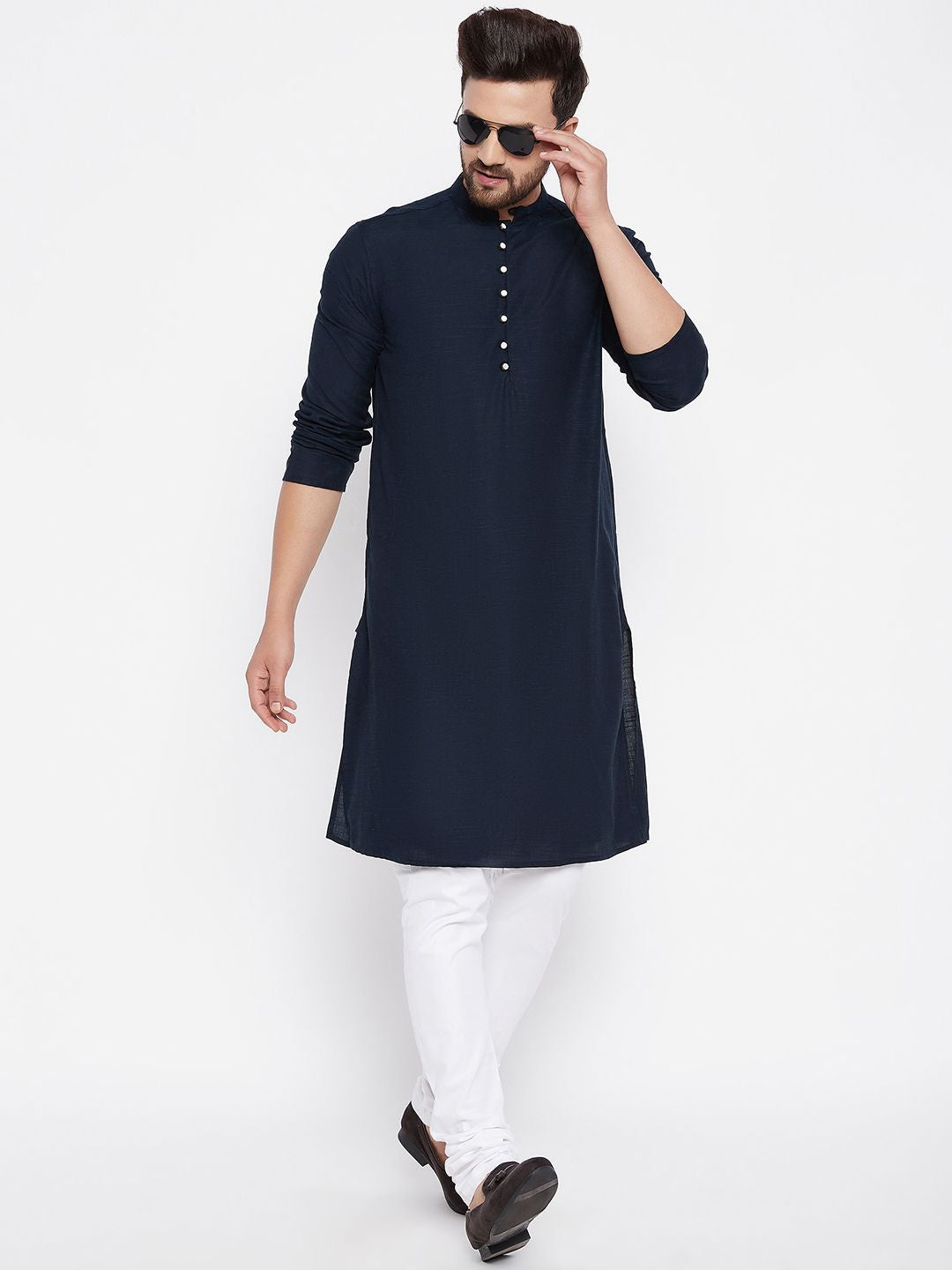 Men's Solid Blue Linen Kurta