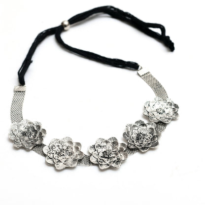 German Silver Oxidised Choker Set Rose Design Jkms_161