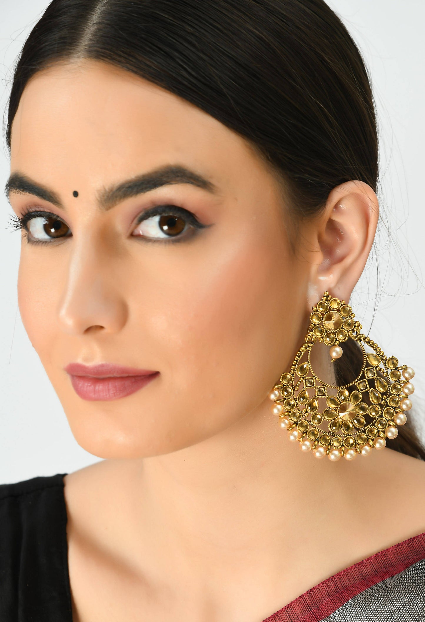 Gold-Plated Kundan & Pearls Jhumkas Jker_105