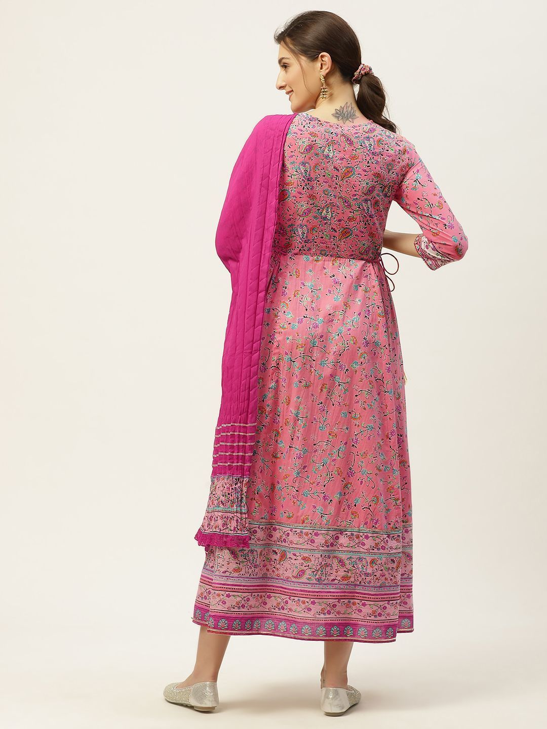 Women's Floral Print Anarkali Dress & Dupatta Set