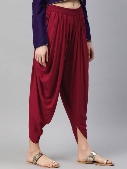 Women's Maroon Viscose Rayon Dhoti Pant