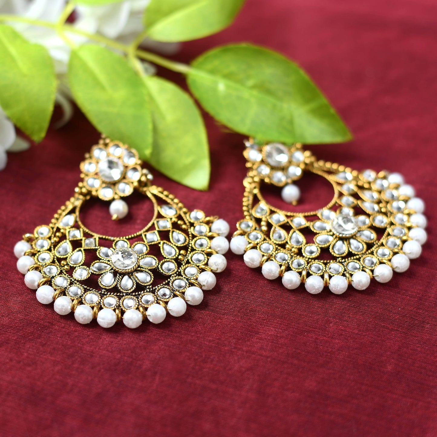 Gold-Plated Kundan & Pearls Earrings Jker_067