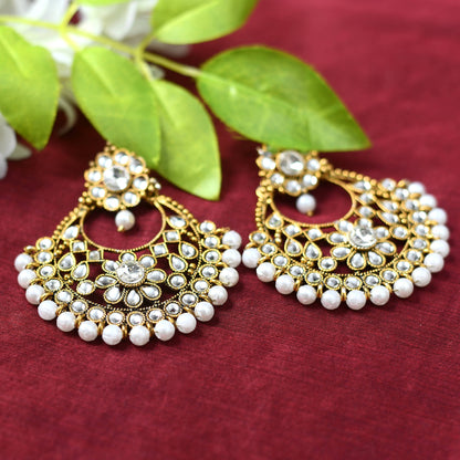 Gold-Plated Kundan & Pearls Earrings Jker_067