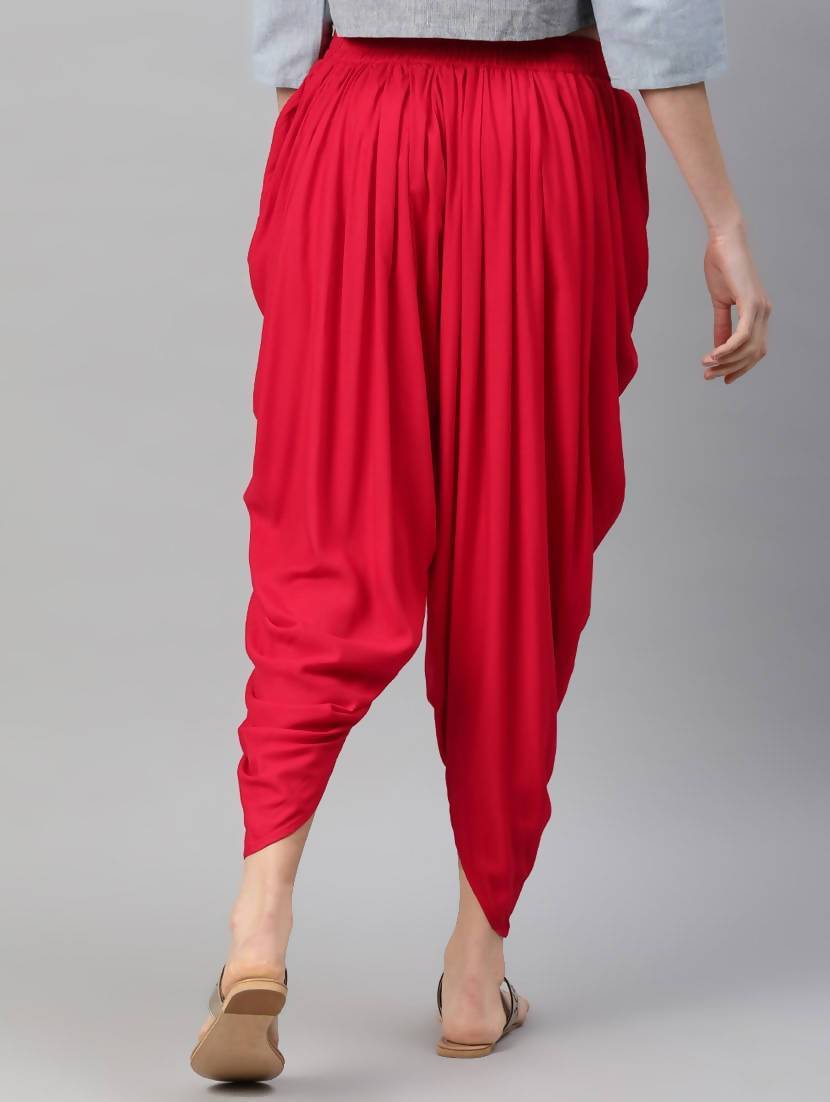 Women's Red Viscose Rayon Dhoti Pant