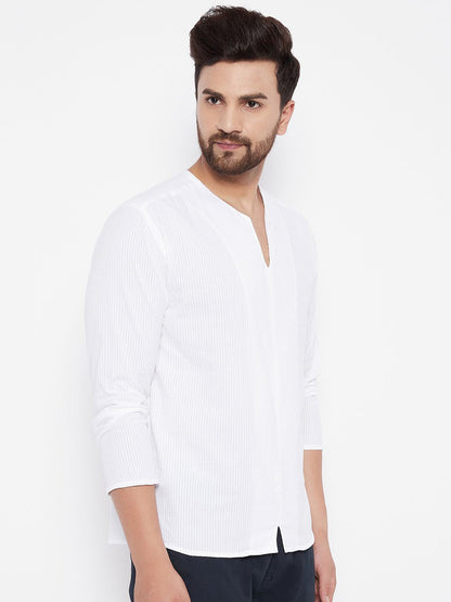 Men's White Solid Pure Cotton Kurta