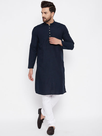 Men's Solid Blue Linen Kurta