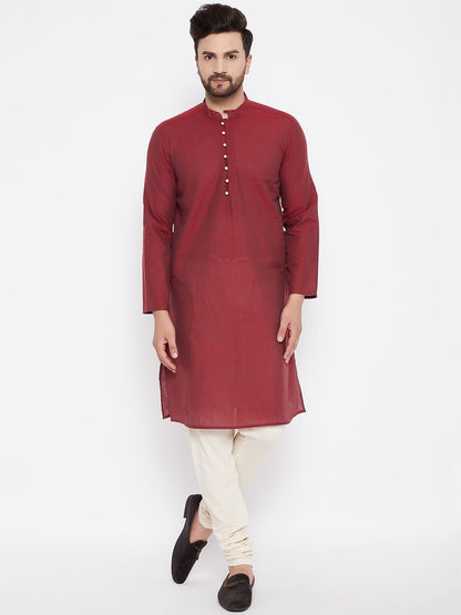 Men's Woven Design Red Straight  Kurta