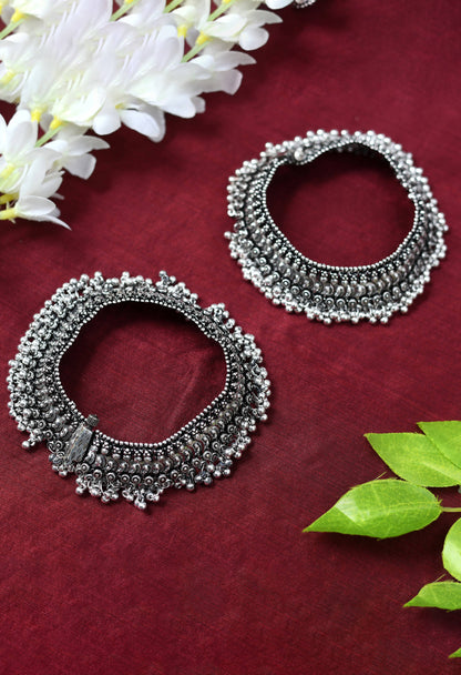 Oxidised Silver-Plated Heavy Anklets Jkpayal_020