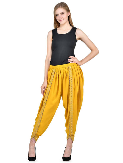 Women's Mustard Viscose Rayon Dhoti With Golden Lace