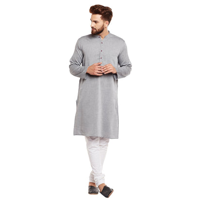 Men's Light Grey Solid Cotton Kurta