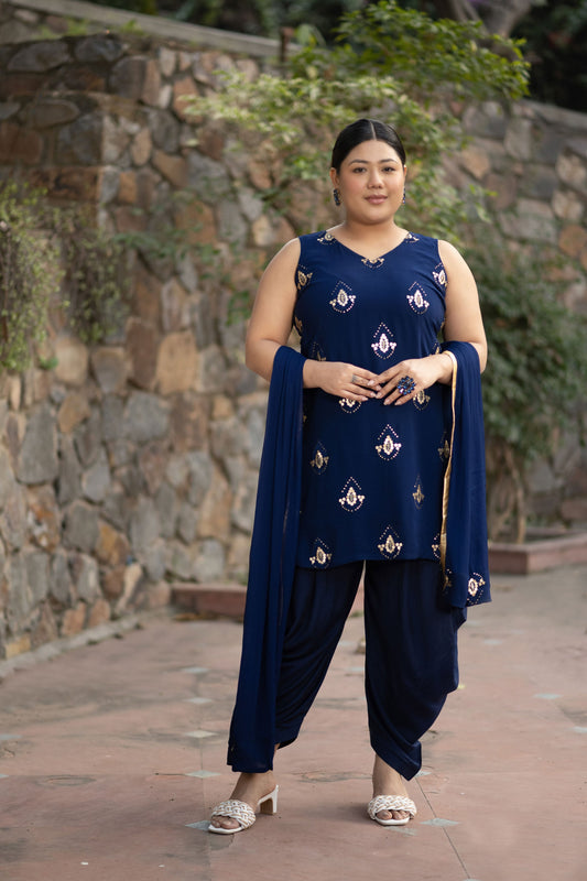 Women's Plus Size Deep Blue Patialla Set - Label Shaurya Sanadhya