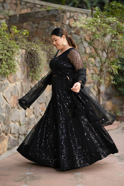 Women's Plus Size Black Lehenga Choli Set - Label Shaurya Sanadhya