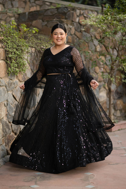 Women's Plus Size Black Lehenga Choli Set - Label Shaurya Sanadhya