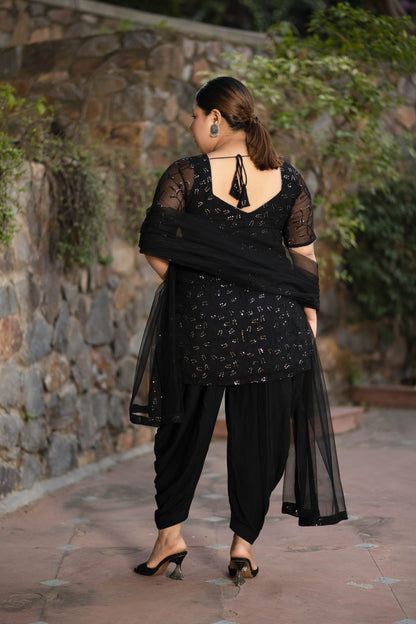 Women's Plus Size Black And Golden Patialla - Label Shaurya Sanadhya