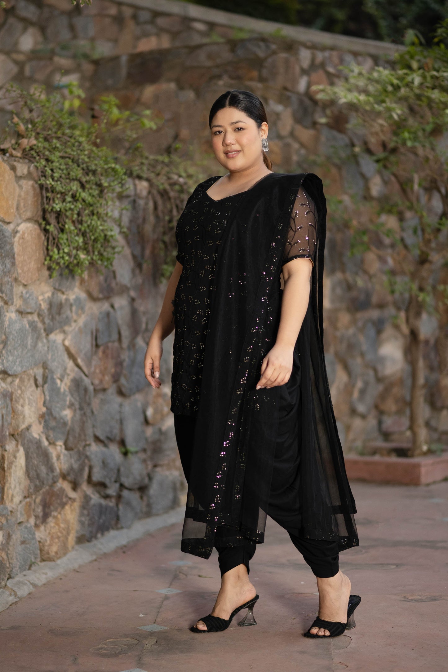 Women's Plus Size Black And Golden Patialla - Label Shaurya Sanadhya