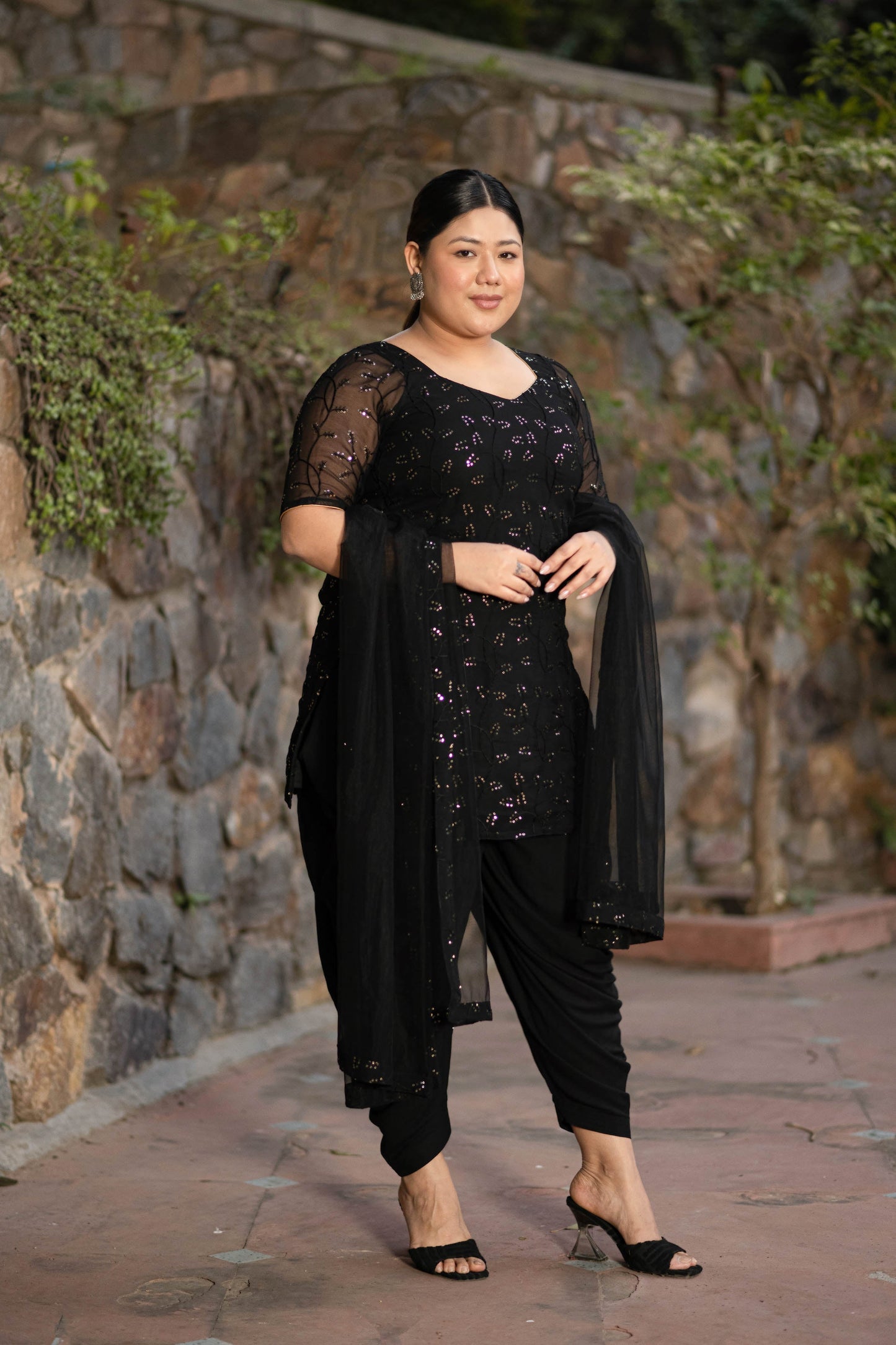 Women's Plus Size Black And Golden Patialla - Label Shaurya Sanadhya