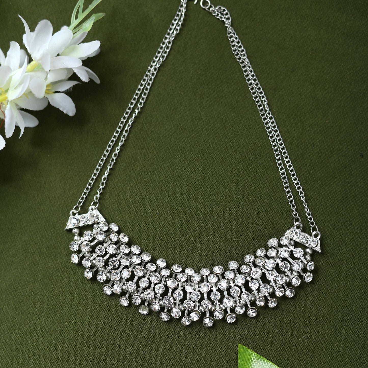 Silver-Plated Kundan Necklace Jkms_119