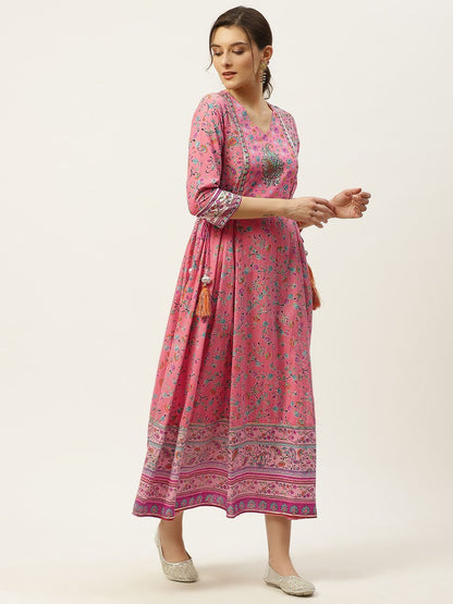 Women's Floral Print Anarkali Dress & Dupatta Set