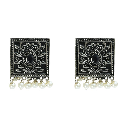 Oxidised Silver-Plated Black Nacklace with Earrings Jkms_075