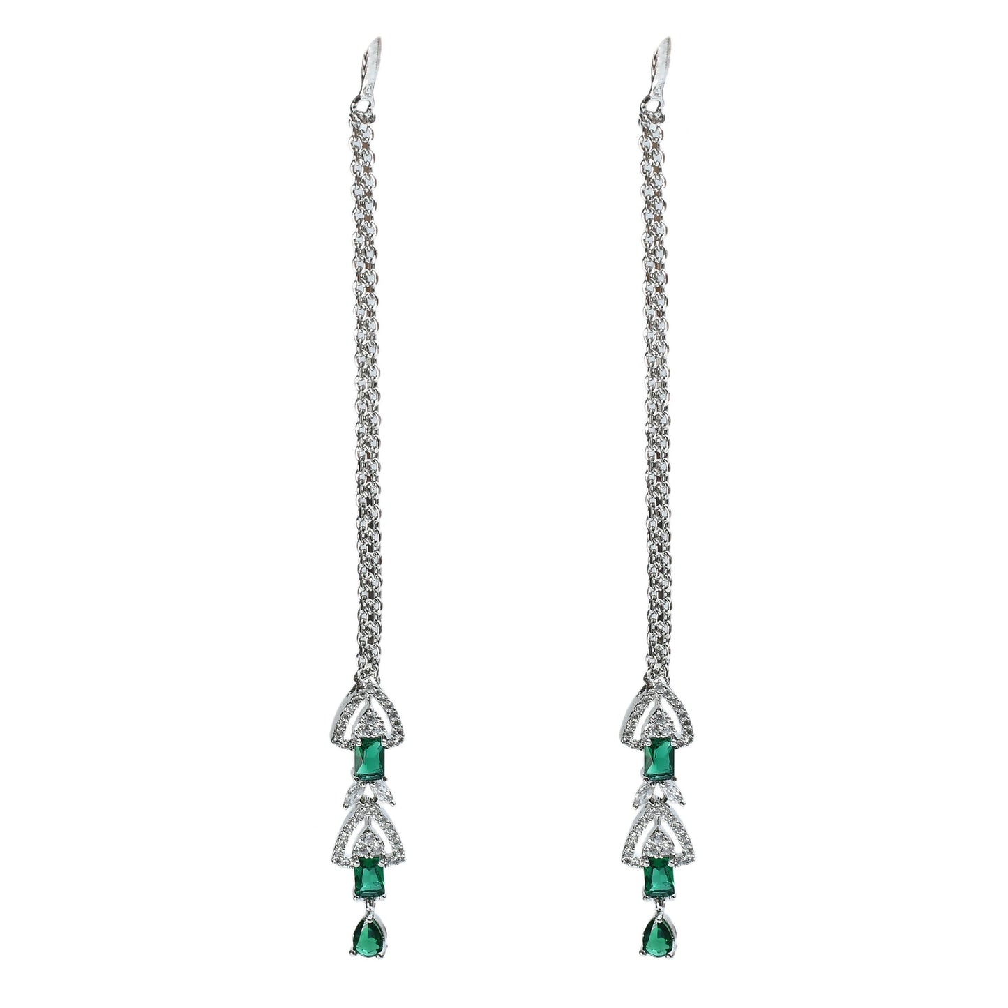 American Diamond Silver-Plated Green Ruby Jewellery Set Jkms_027