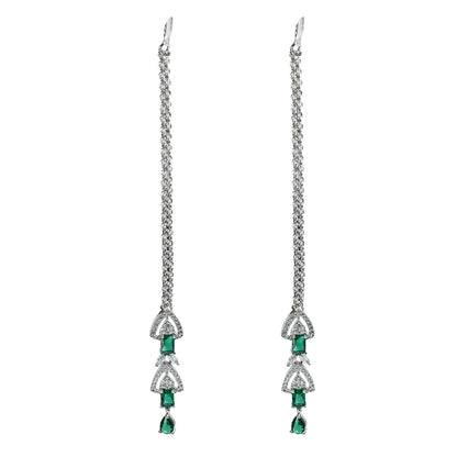 American Diamond Silver-Plated Green Ruby Jewellery Set Jkms_027