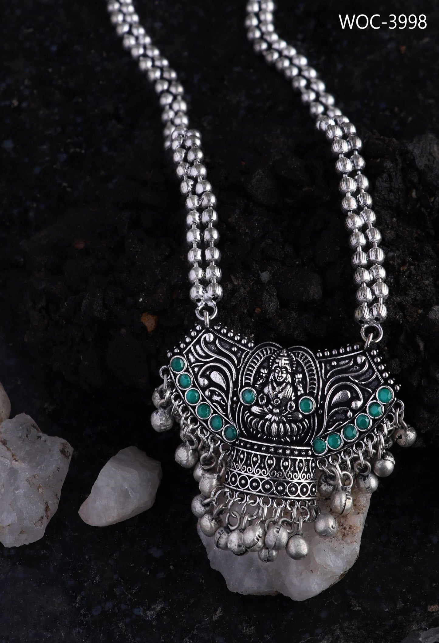 Women's Oxidised Laxmi Mata Statement Piece Long Necklace