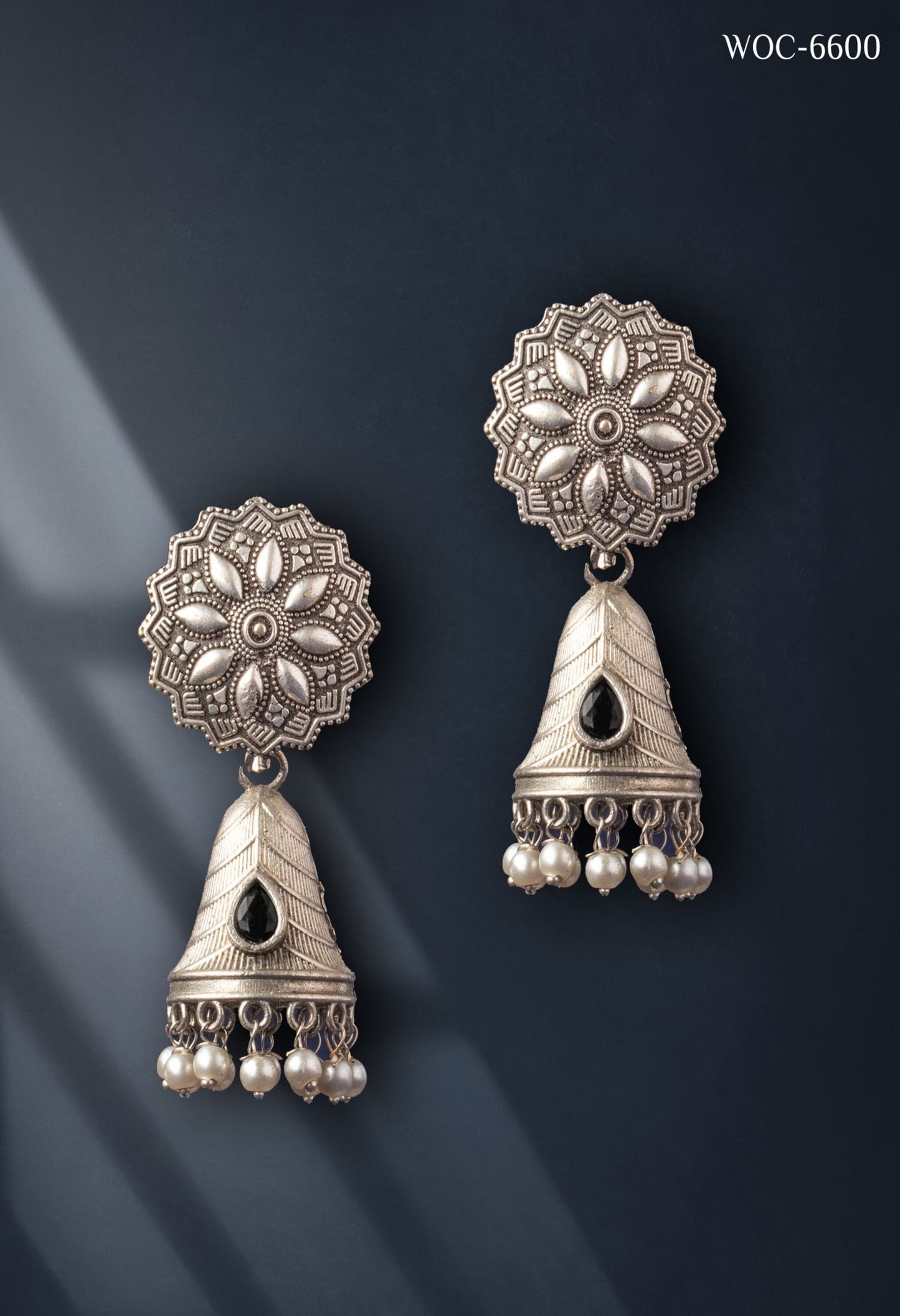 Women's Silver Bell Stone Jhumka -Combo Set