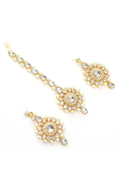 Gold plated with stone and pearls Combo Set Necklace Jkms_126