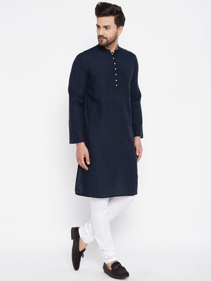 Men's Solid Blue Linen Kurta