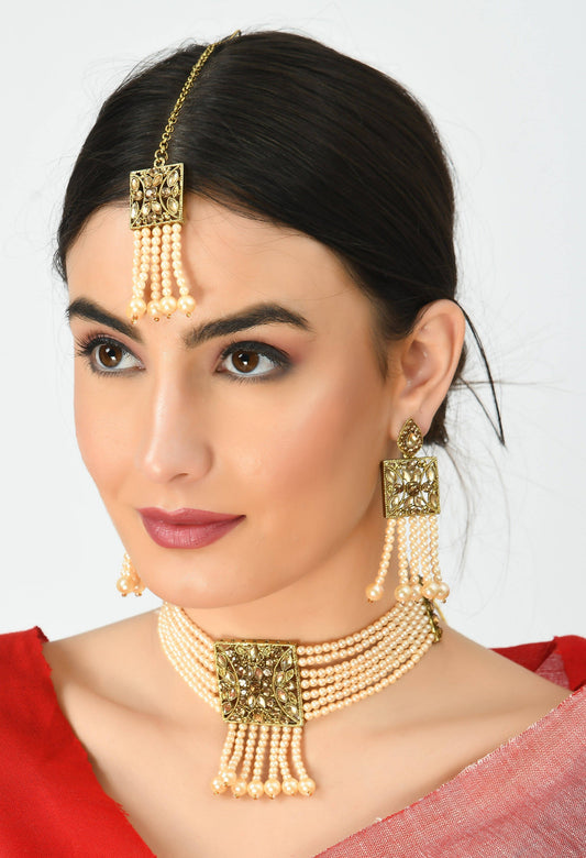 Gold-Plated Pearls Necklace Set Mangalsutra Jkms_071