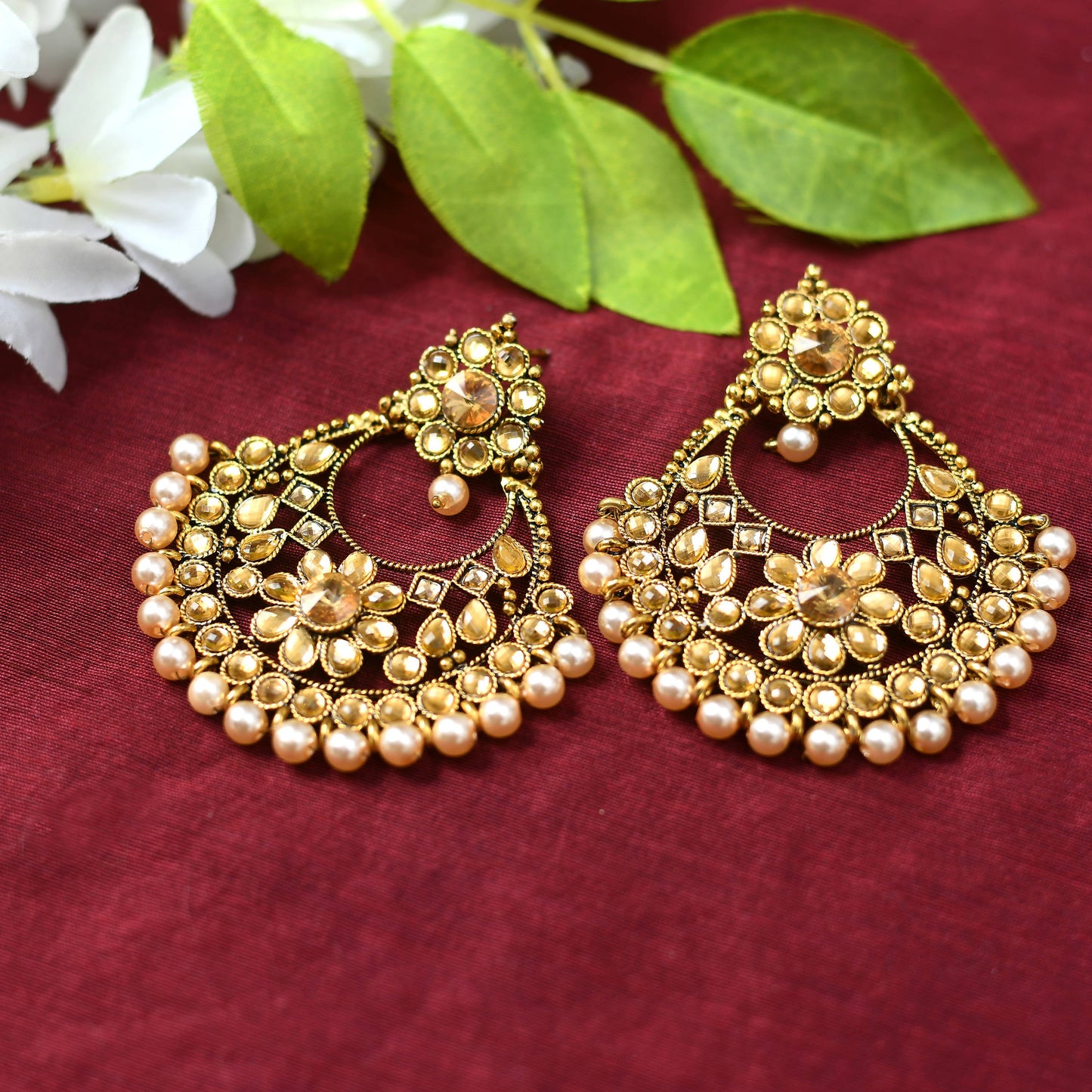 Gold-Plated Kundan & Pearls Jhumkas Jker_105